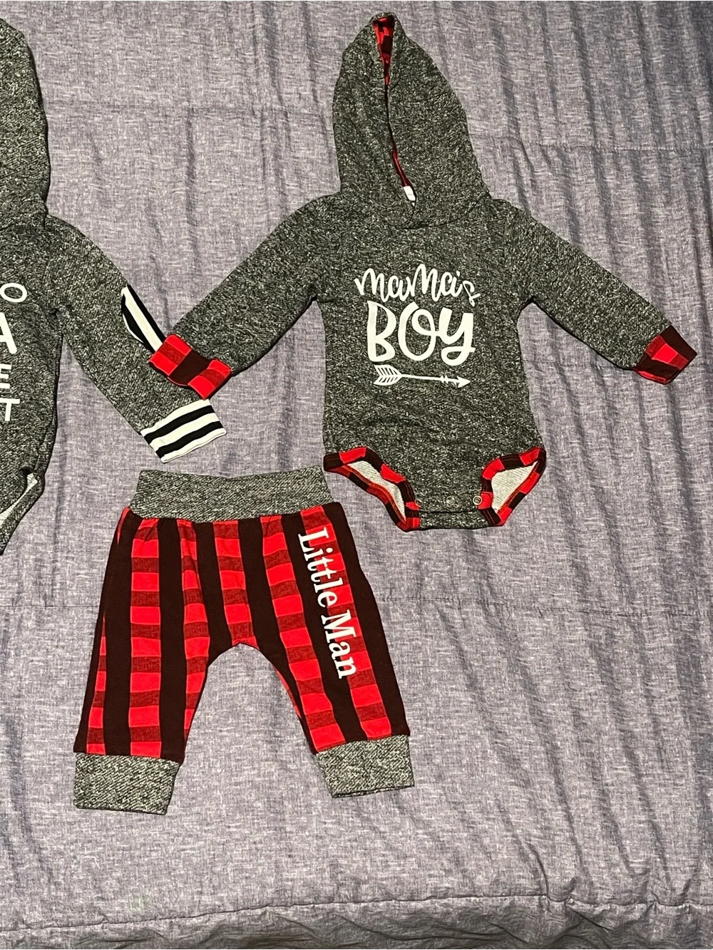 Mama's Boy & Ain't No Mama Matching Hooded Baby Sets - Gray and Red - Picture 3 of 5